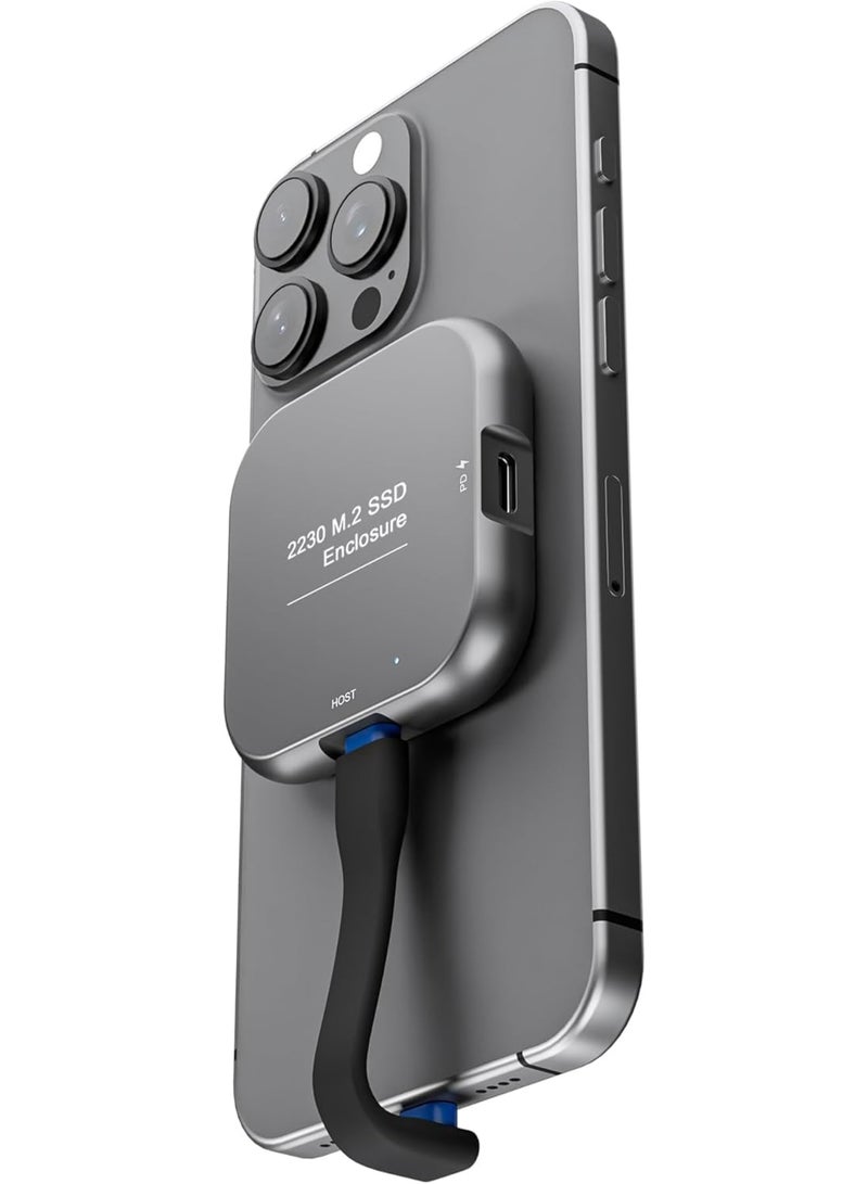 حاوية NVMe مغناطيسية، علبة SSD M.2 2230 مع محول USB C 3.2 Gen2 بسرعة 10Gbps، تدعم MagSafe وشحن سريع بقوة 100W، متوافقة مع iPhone 15 16 Pro Max Android MacBook رمادي مربع - Image 1